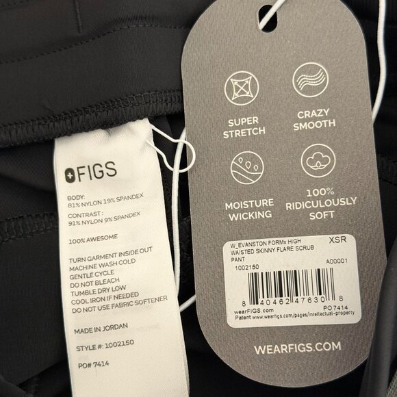 Figs High Waisted Evanston FORMx Skinny Flare Scrub Pants in Black, Size X-Small - Picture 11 of 12